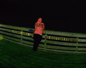 At the very end of the fishing pier. Love my "jersey" hoodie!